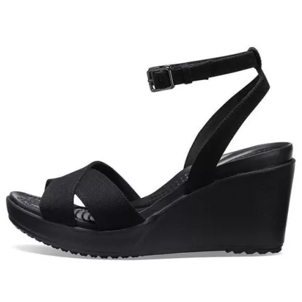 (WMNS) Crocs Leigh II Cross Strap Ankle Wedge Sandals 'Black'